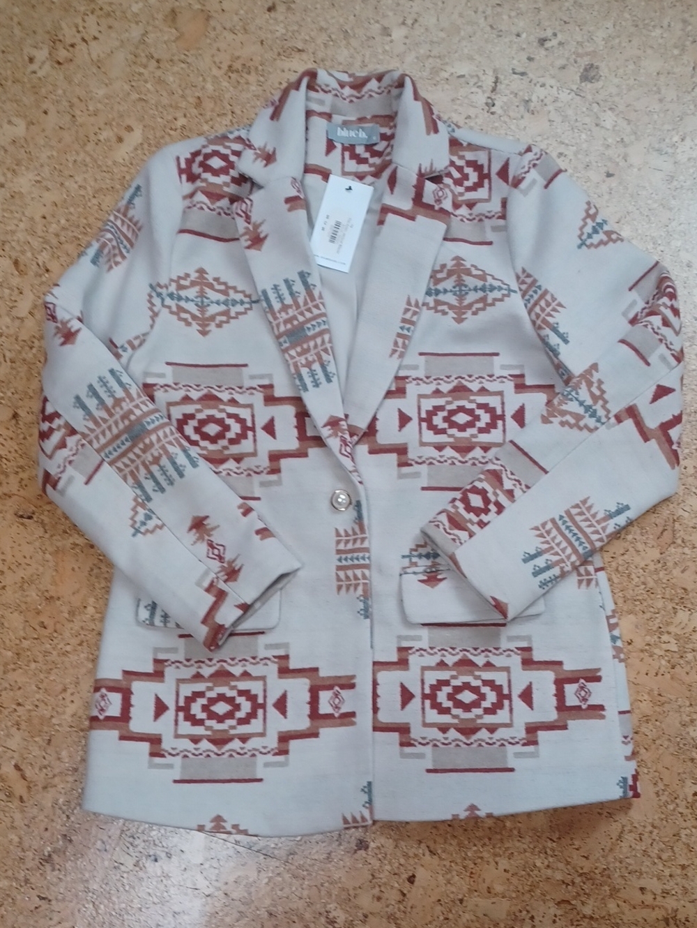 Blue B. Women's Red/Brown/Cream Aztec Jacquard Blazer Size M NWT